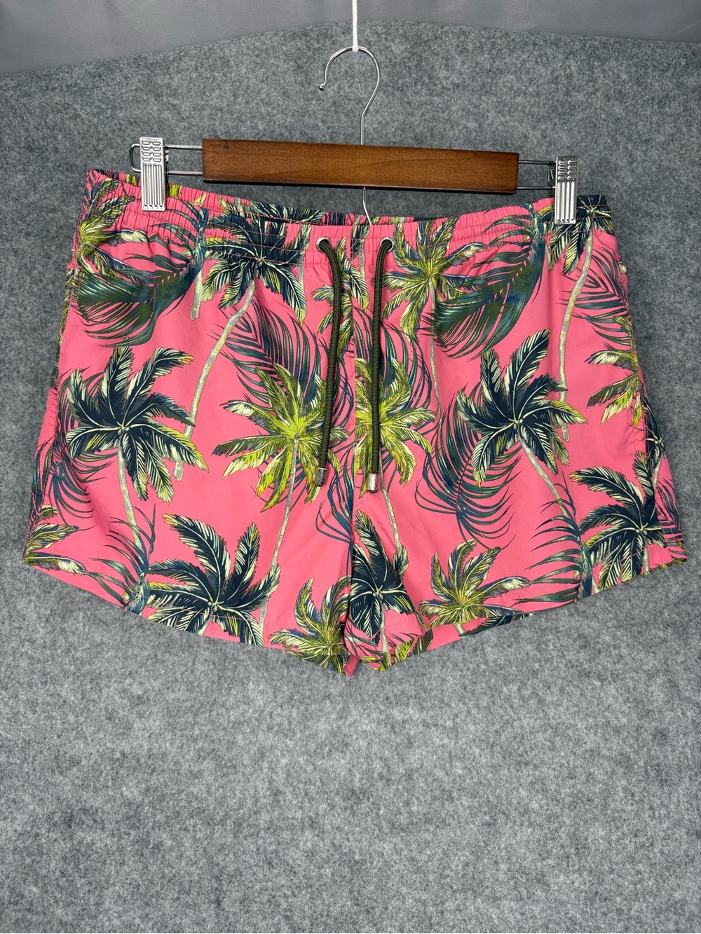 Zara Man Pink Tropical Palm Tree Swim Trunks Mesh Lined Size M